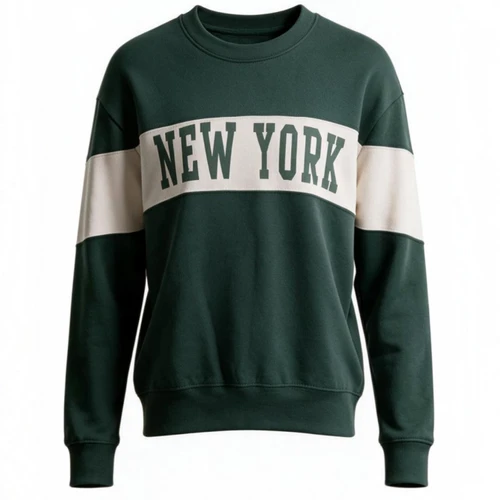 New York Varsity Stripe Crewneck Sweatshirt - Forest Green