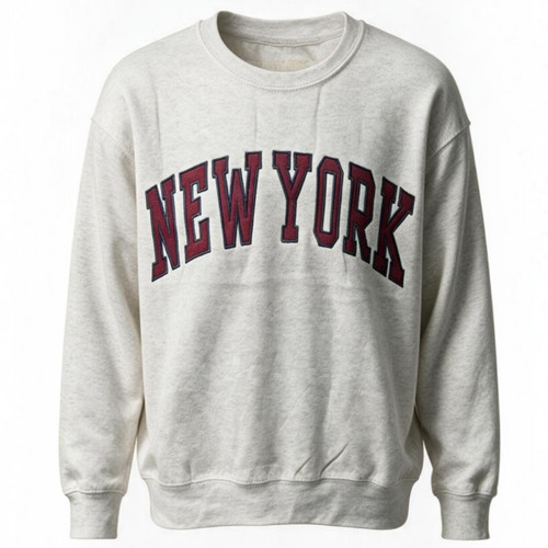 New York Varsity Crewneck Sweatshirt - Oatmeal/Maroon