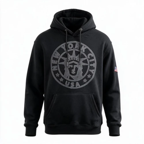 New York Statue of Liberty Chenille Pullover Hoodie - Black
