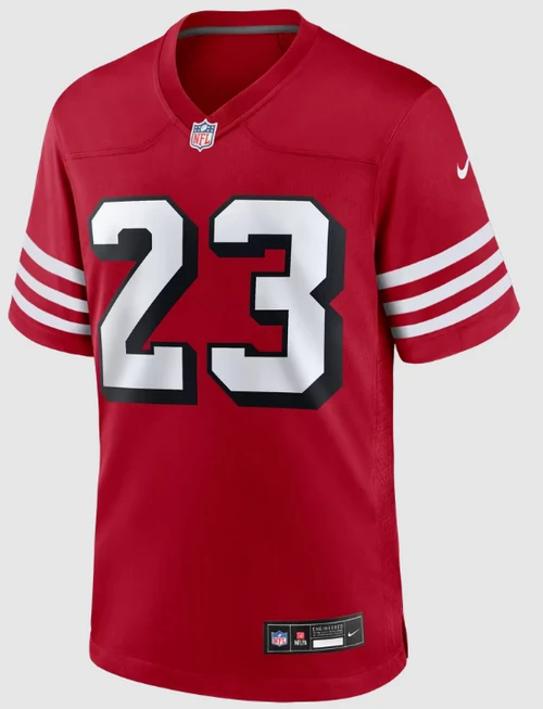 Christian McCaffrey Jersey - Red SF 49ers Adult Nike Game Jersey - front