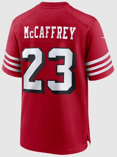Christian McCaffrey Jersey - Red SF 49ers Adult Nike Game Jersey - back
