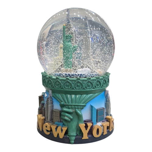 NYC Skyline in Liberty Torch 100 mm Snowglobe Lights and Sound