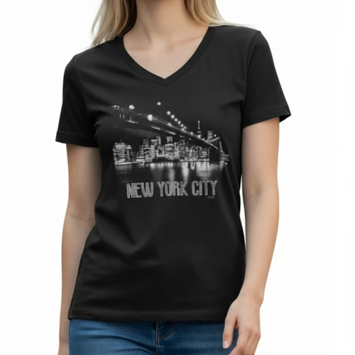 I Love NY At Night Black Ladies Tee