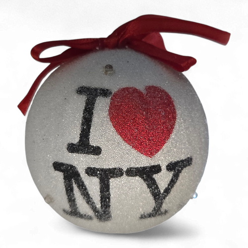 I Love NY Glitter Blown Glass Light-Up Ornament