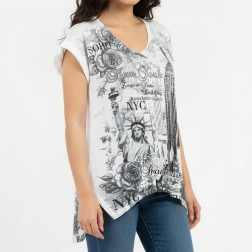 NY Liberty and Empire State Rhinestones White Ladies T-Shirt