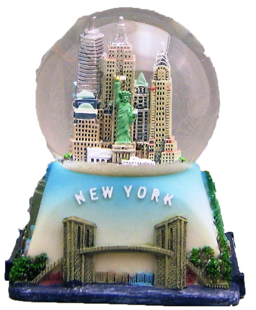 NYC Icons Square Base Blue 45mm Snowglobe - With WTC