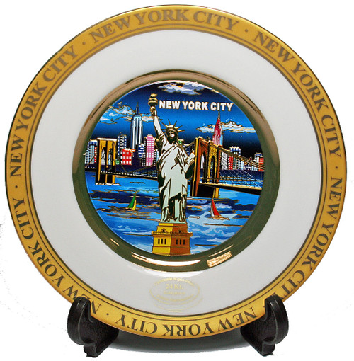 NYC Blue Skyline Gold Edged Souvenir Plate - 6 Inch