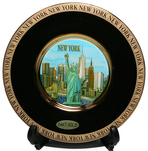 NY Skyline Gold Edged Plate - Chokin Art 6 Inch