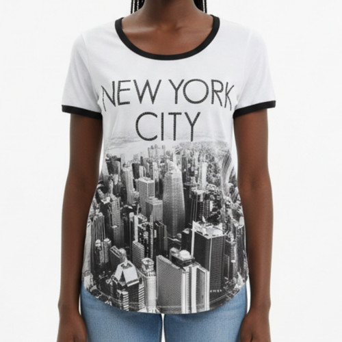 NYC Helicopter View White Ladies Ringer T-Shirt