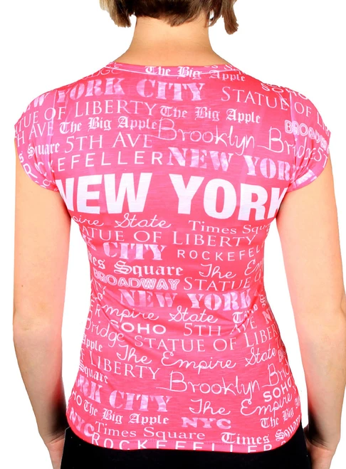NY Landmarks Hot Pink Rhinestone Ladies T-Shirt - back