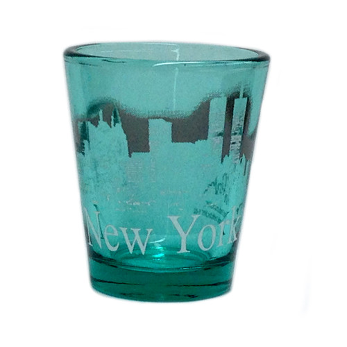 NY Glowing Skyline Shot Glass  Emerald Green