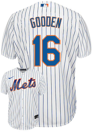 Men's New York Mets #16 Dwight Gooden Replica White/Blue Strip