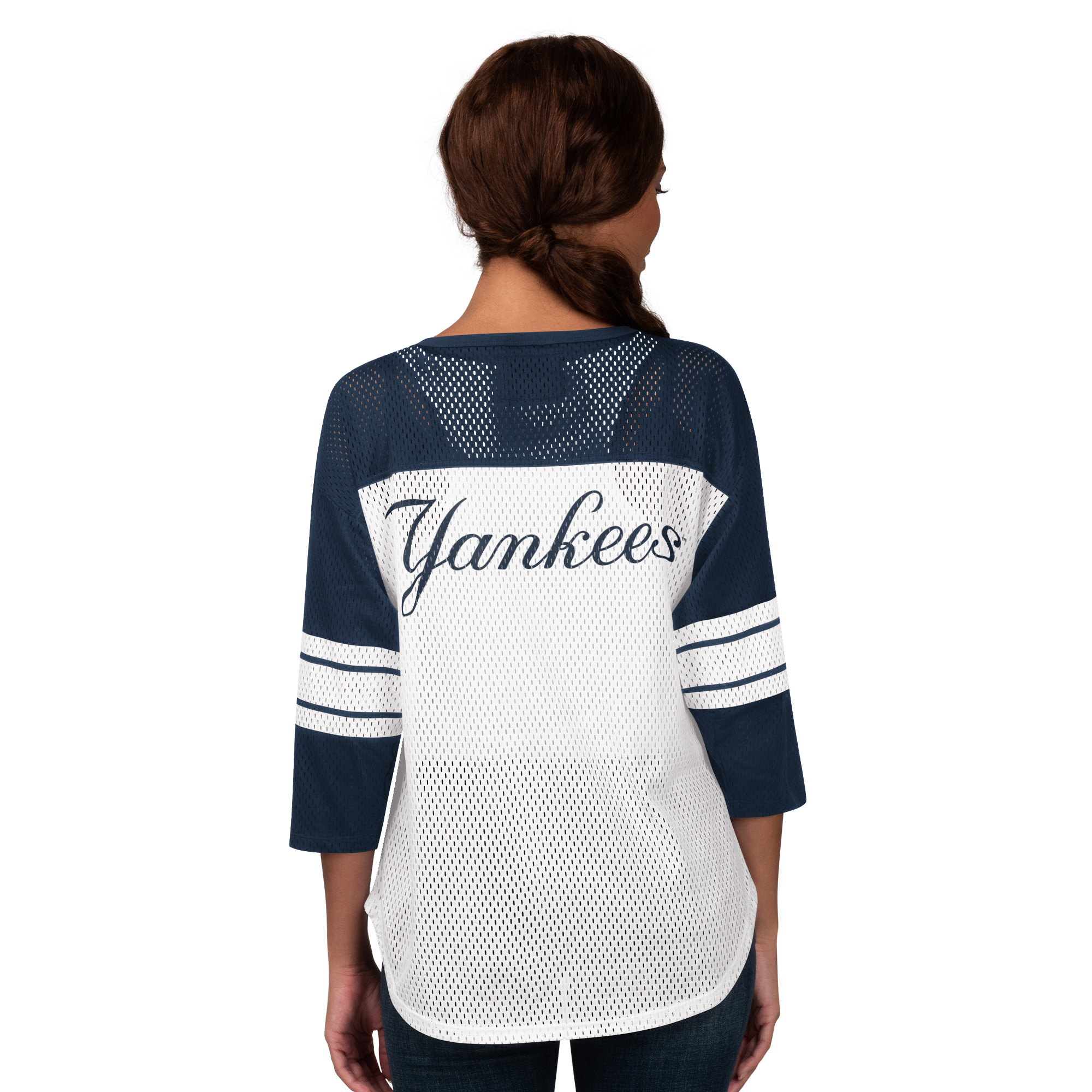 NY Yankees Mesh 2-Tone 3/4 Sleeve Jersey T-Shirt