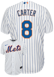 Men's New York Mets #8 Gary Carter Replica White/Blue Strip Throwback  Baseball Jersey