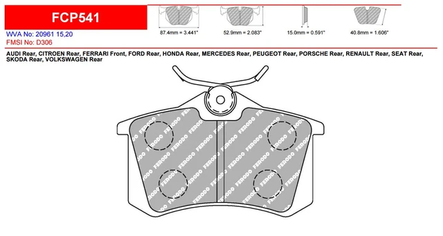 Ferodo DS3000 Rear Brake Pad Set (FCP541R)