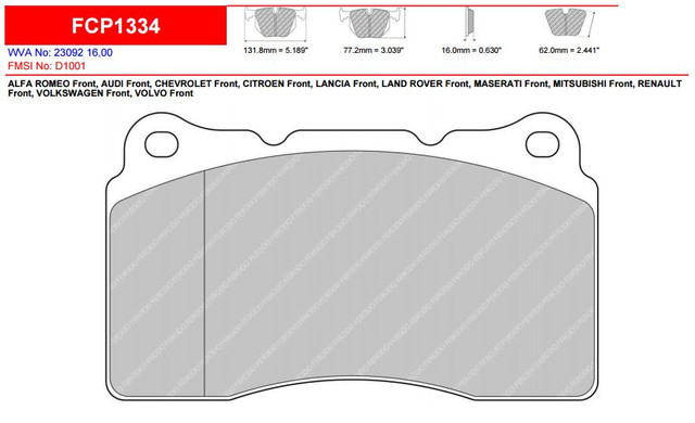 Ferodo DS3000 Front Brake Pad Set (FCP1334R) - Renault Megane MK3 RS250/265/275