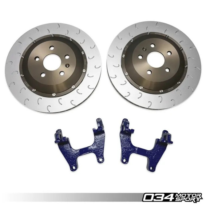 034 Motorsport - 2-Piece Floating Rear Brake Rotor 355mm Upgrade for Mk8 Golf R & Audi 8Y S3 Red Brackets