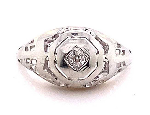 Art Deco Diamond Ring Old European Cut Original 1920's-1930's Antique 18K