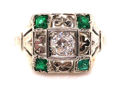 Art Deco Diamond Engagement Ring Old European .25ct 18K Belais Original 1920s