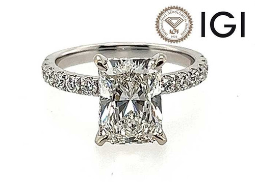 Diamond Engagement Ring Radiant Elongated Hidden Halo G VS1 Certified 3.39ct 14K