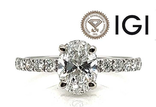 Diamond Engagement Ring Oval Hidden Halo 1.47ct D VS1 IGI Certified 14K