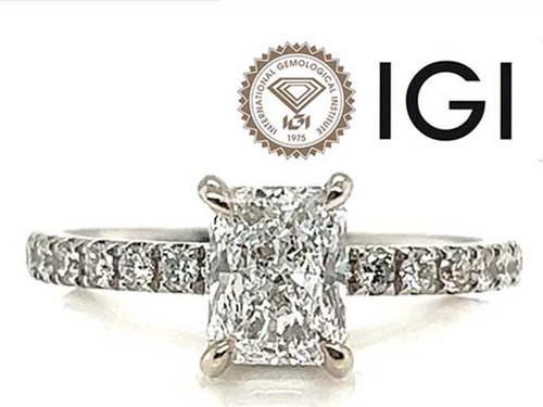 Diamond Engagement Ring Elongated Radiant IGI Certified 1.40ct D VVS2 Hidden Halo