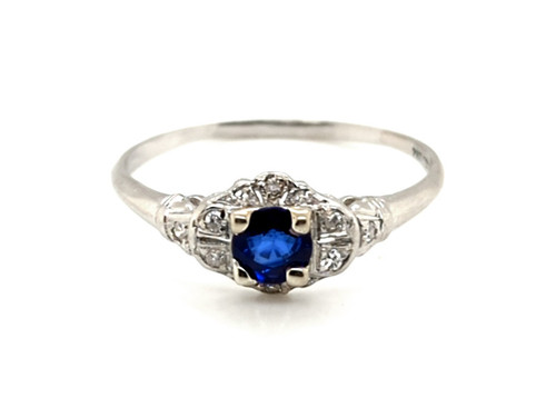 Art Deco Sapphire Ring .80ct Single Cut Diamonds Original 1930's Antique Plat