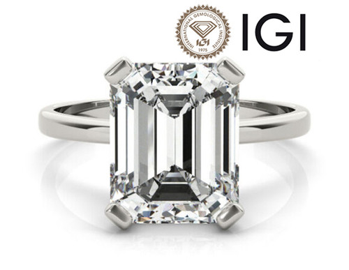 Diamond Engagement Ring 2 Carat Emerald Solitaire F VS1 IGI Certified 14K XXX 2ct