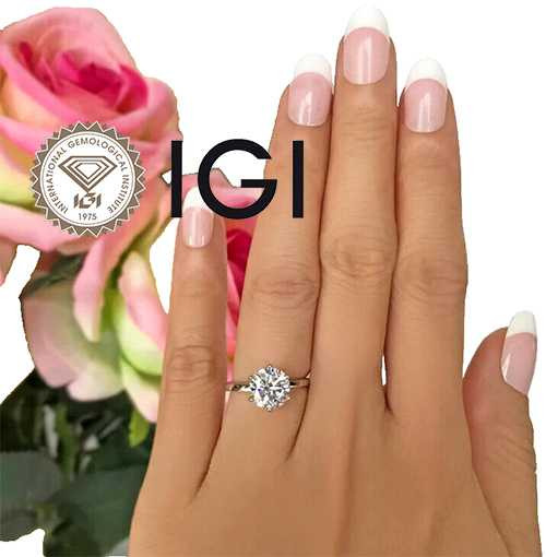 Diamond Engagement Ring 2 Carat Round Solitaire E VS2 Ideal IGI Certified 2ct 14K White Gold