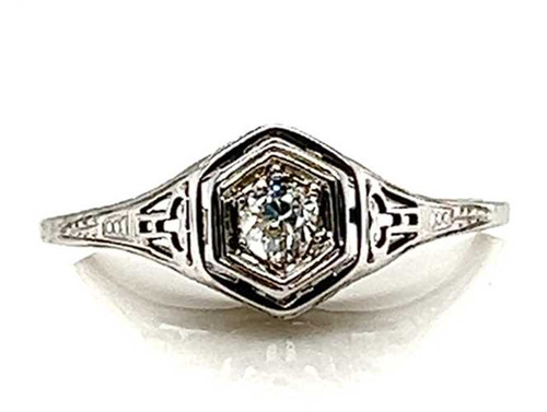 Art Deco Diamond Ring .10ct Old European 18K Belais Brothers Original 1920's Antique