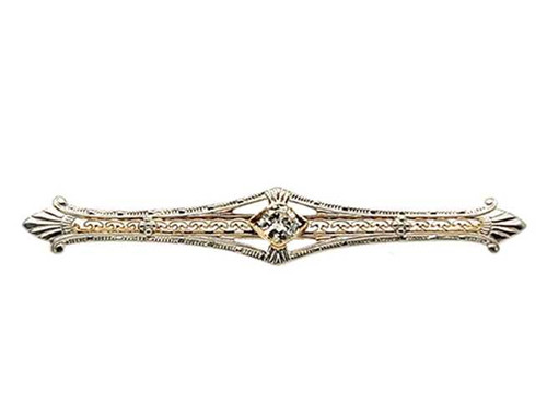 Art Deco Diamond Pin .21ct Original 1920s Antique Brooch Two Tone Gold