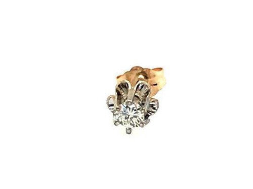  Single Diamond Stud Earring Buttercup .15ct Round Brilliant 14K White Gold 