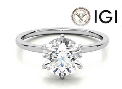  Diamond Engagement Ring 1.50 Carat Round Solitaire F VS1 Ideal IGI Certified 1.50ct 14K White Gold 