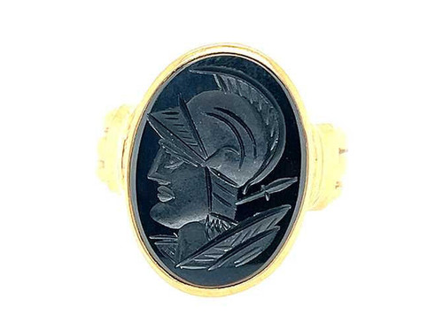  Art Deco Onyx Intaglio Carved Cameo Cocktail Ring Antique Original 1938 Gold 