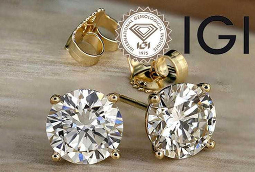  Diamond Stud Earrings IGI Certified 4.19 Carat D-E SI1 Ideal Cut Solitaire 4ct 14K Yellow Gold Yellow Gold 