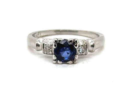  Art Deco Sapphire Diamond Engagement Ring .67ct Original 1930-1940 Antique Platinum 