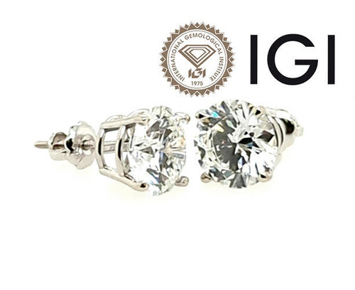  Diamond Stud Earrings IGI Certified Lab Grown 2.20 Carat D VS1 Ideal 2ct 4 Prong Screwback 14K White Gold 