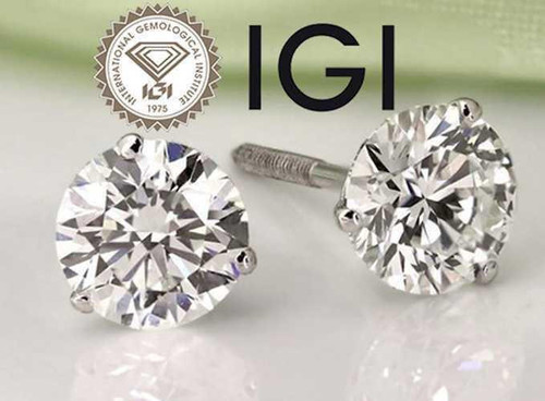 Diamond Stud Earrings 6 Carat E VS1 IGI Certified Lab Grown Ideal 6ct 14K White Gold Screwback