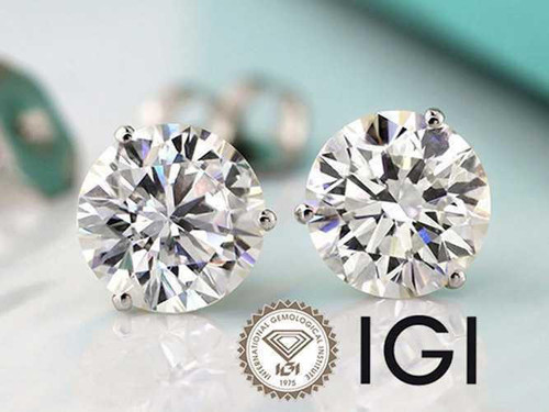  Diamond Stud Earrings Lab Grown IGI Certified 4 Carat E VS1 Ideal 4ct Martini 14K White Gold 