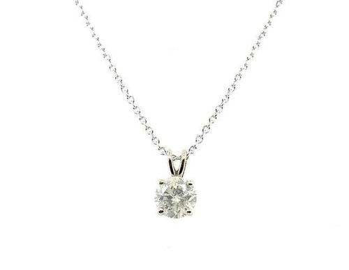  Diamond Solitaire Pendant .80 Carat Mined Round Brilliant 14K White Gold Adjustable Chain 