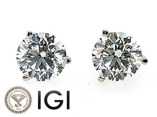  Diamond Stud Earrings Lab Grown 3.24 Carat G VS1 IGI Ideal Cut 3ct Martini 14K White Gold 