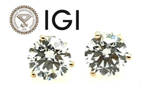 Diamond Stud Earrings Lab Grown 3 Carat G VS1 IGI Ideal Cut 3ct Martini 14K Yellow  Gold
