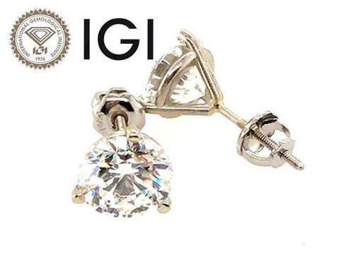 Diamond Stud Earrings Lab Grown 3 Carat G VS1 IGI Ideal Cut 3ct Martini Screwback 14K White Gold