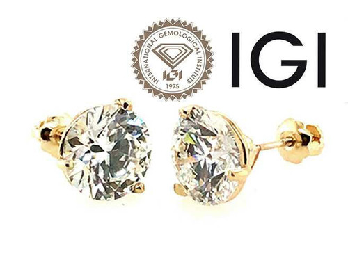  Diamond Stud Earrings Lab Grown 3.24 Carat G VS1 IGI Ideal Cut 3ct Martini Screwback 14K Yellow Gold 