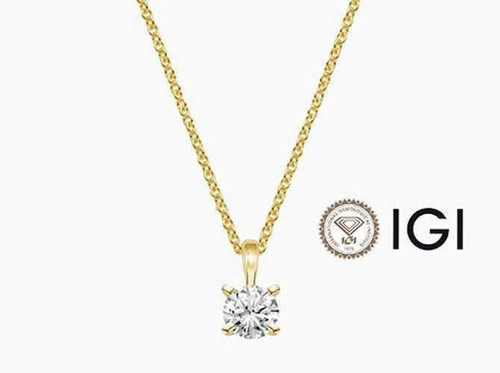  Diamond Pendant Necklace 3 Carat F VS1  Ideal Chain IGI 4 Prong 3ct Lab Grown 14K Yellow Gold 