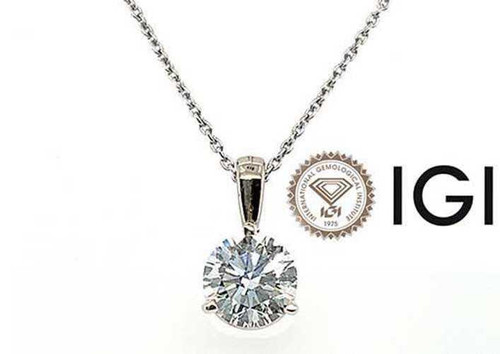  Diamond Pendant Necklace 3 Carat F VS1 Ideal Chain IGI 3 Prong 3ct 14K Lab Grown 14K White Gold 