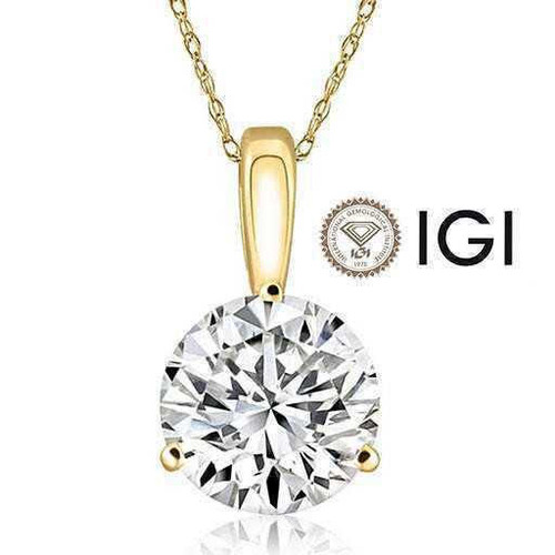  Diamond Pendant Necklace 3 Carat F VS1 deal Chain IGI 3 Prong 3ct 14K Lab Grown 14K Yellow Gold 