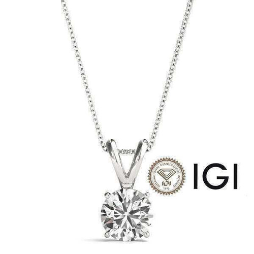  Diamond Pendant Necklace 3 Carat F VS1 Ideal Chain 4 Prong IGI 3ct Lab Grown 14K White Gold 