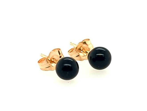  Onyx Gemstone 14K Yellow Gold Stud Earrings 5mm 