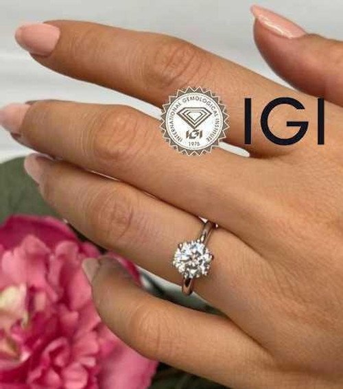  Diamond Engagement Ring 3.09 Carat RBC Solitaire D VS1 IGI Certified Ideal 3ct Lab Grown 14K White Gold 